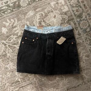 Levi's Black Denim Mini Skirt with Light Blue Waistband